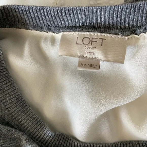 Loft Grey Sweater Layered Sheer White Lining Split Back Ruffle Preppy Clueless - Picture 8 of 9